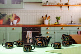 Alamkari India Ceramic Black Embellished Tea Pot Set